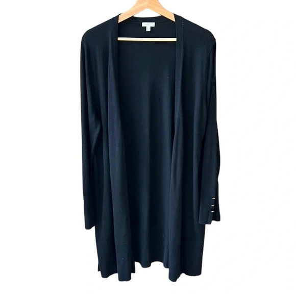 Talbots Closet Staple Black Cardigan. Long Line. Open Front. Soft & Light. XLp - Picture 1 of 6